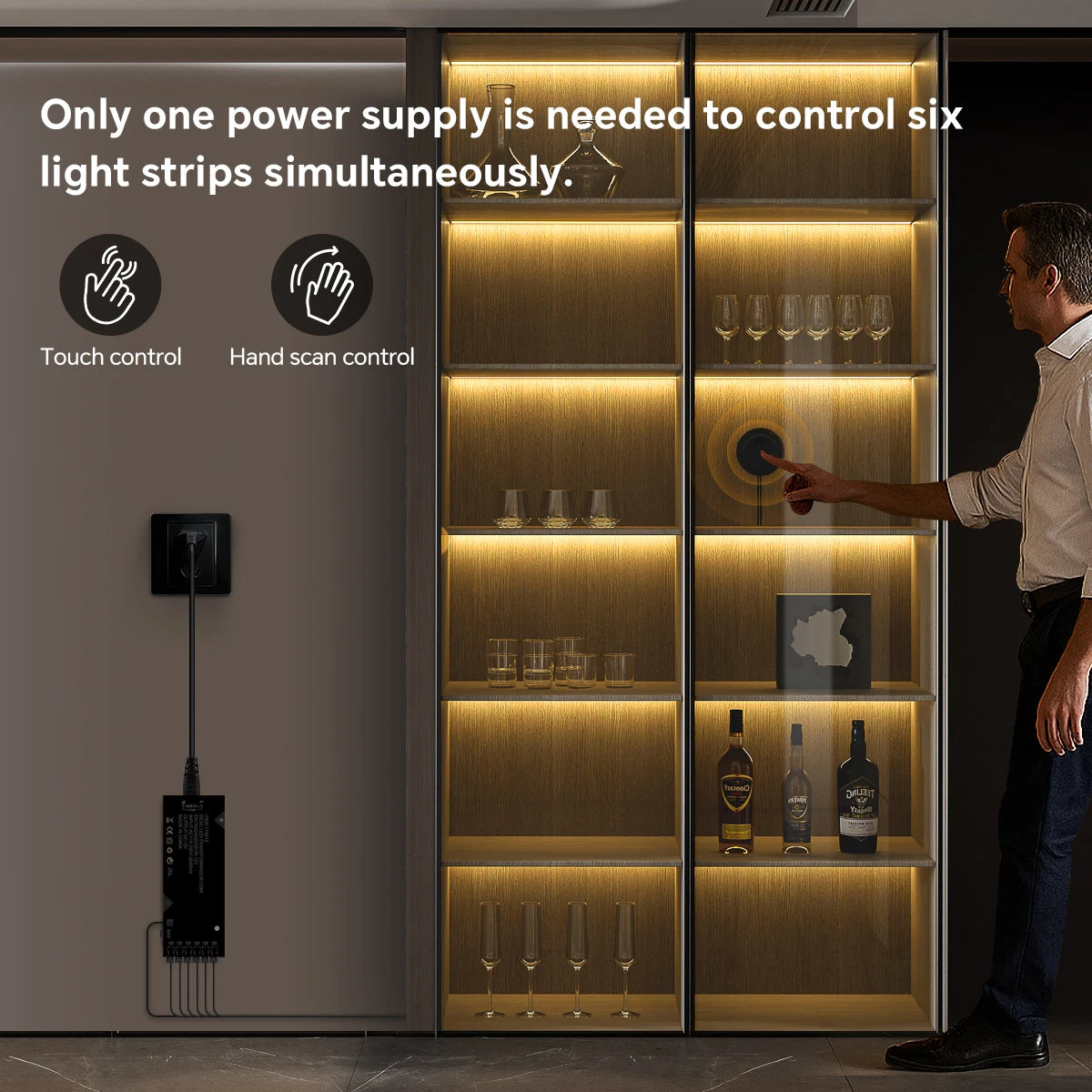 Touch Dimmable Black PCB LED Strip Light COB Tape For Walnut Acoustic Wooden Slat Grille TV Background Wall Panel&Cabinet Decor