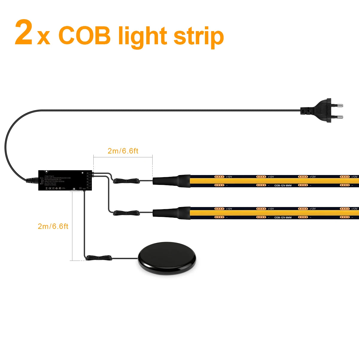 Touch Dimmable Black PCB LED Strip Light COB Tape For Walnut Acoustic Wooden Slat Grille TV Background Wall Panel&Cabinet Decor