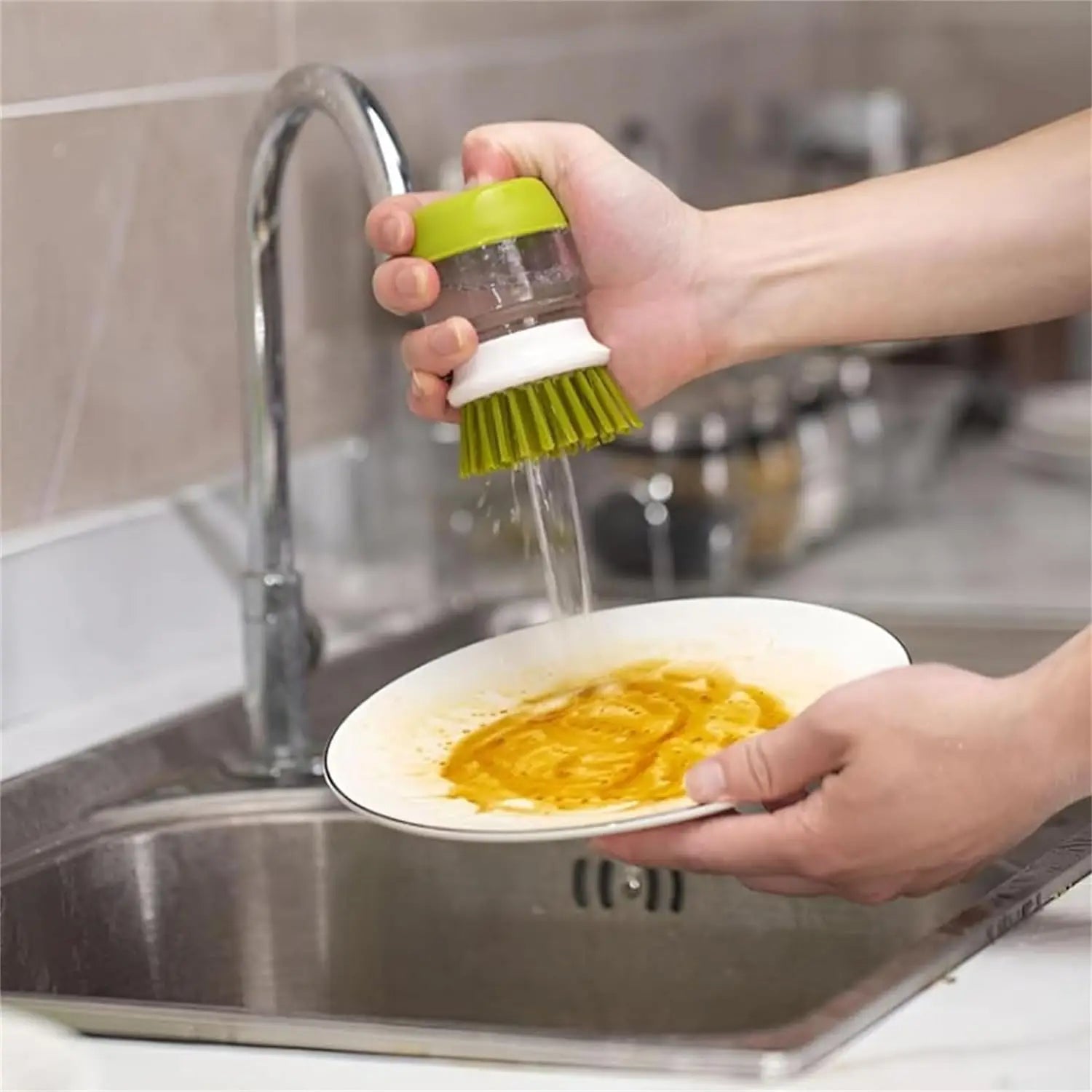 Kitchen Cleaning Brush, Multifunctional Pressing Automatic Liquid Dishwasher.