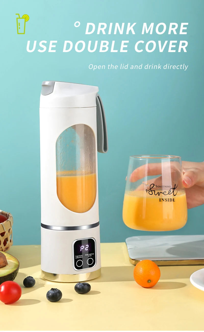 10 Blades Portable Fruit Juicer 450ml Capacity 3 Gears USB Rechargeable Blender Ice Crusher, can make smoothies/ice