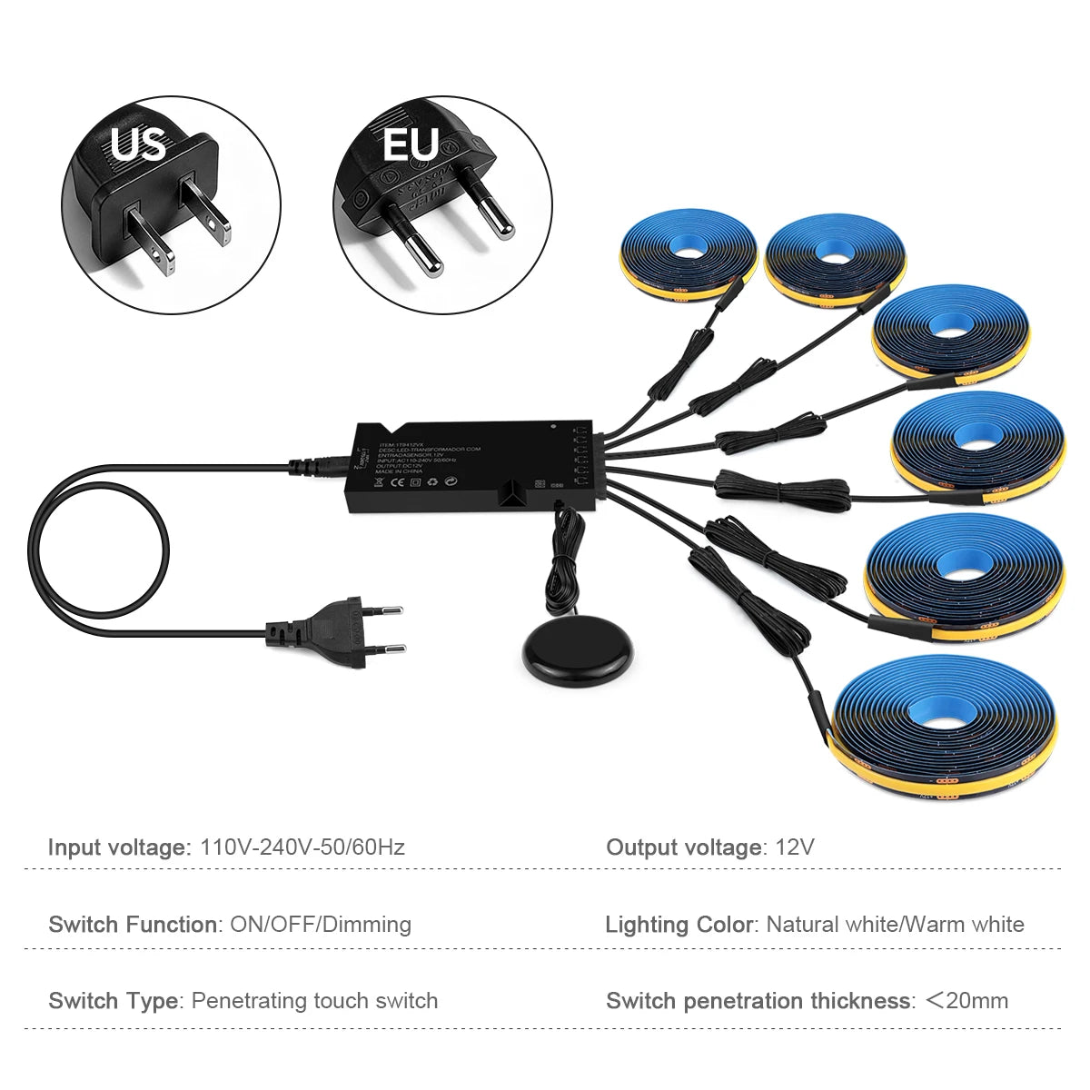 Touch Dimmable Black PCB LED Strip Light COB Tape For Walnut Acoustic Wooden Slat Grille TV Background Wall Panel&Cabinet Decor