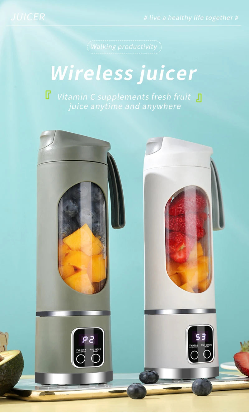 10 Blades Portable Fruit Juicer 450ml Capacity 3 Gears USB Rechargeable Blender Ice Crusher, can make smoothies/ice