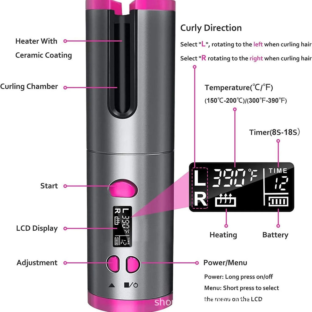 Curling Iron for Hair Styling Cordless Auto Fast Heating
