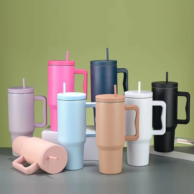 Stainless Steel Print Cup with Straw Portable