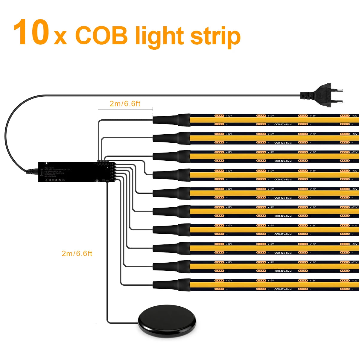 Touch Dimmable Black PCB LED Strip Light COB Tape For Walnut Acoustic Wooden Slat Grille TV Background Wall Panel&Cabinet Decor