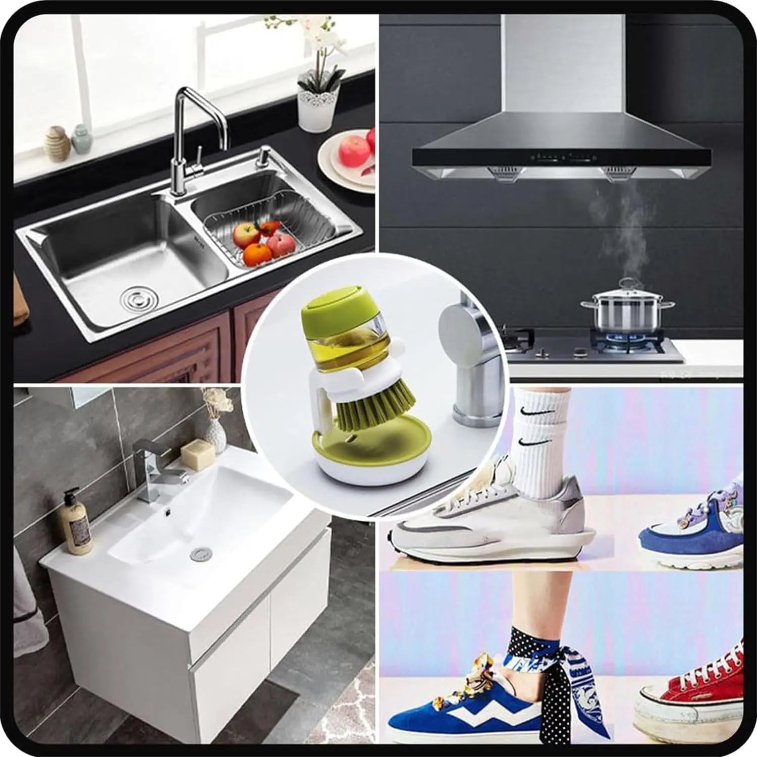 Kitchen Cleaning Brush, Multifunctional Pressing Automatic Liquid Dishwasher.